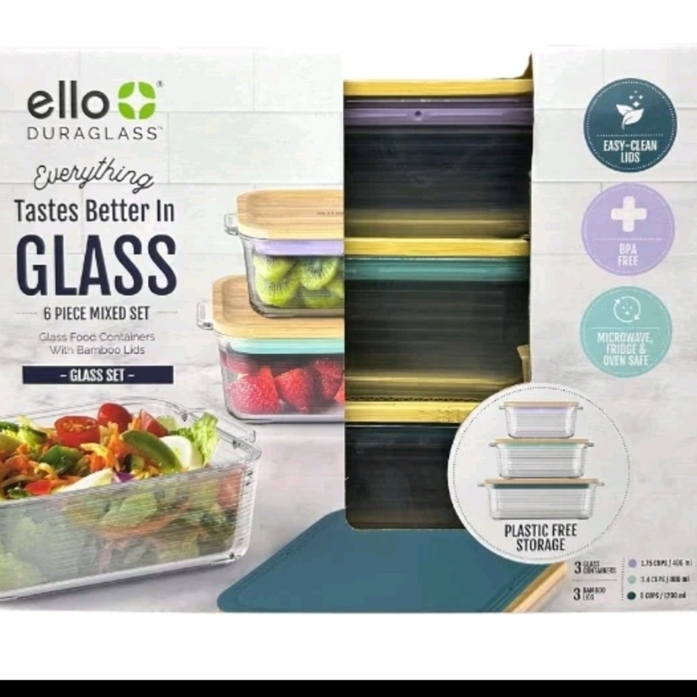 Ello Duraglass 6-Piece Mixed Set with Bamboo Lids